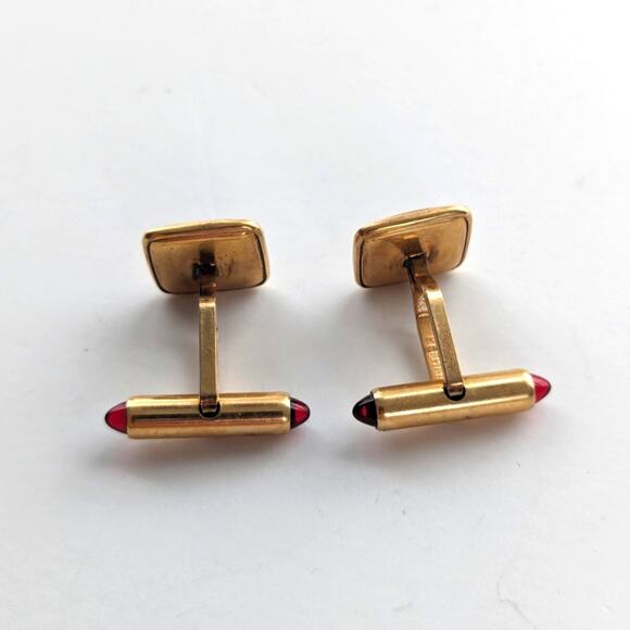 Vintage Estate Krementz Patented Gold Filled Square Ruby Red Cuff Links - Picture 4 of 4